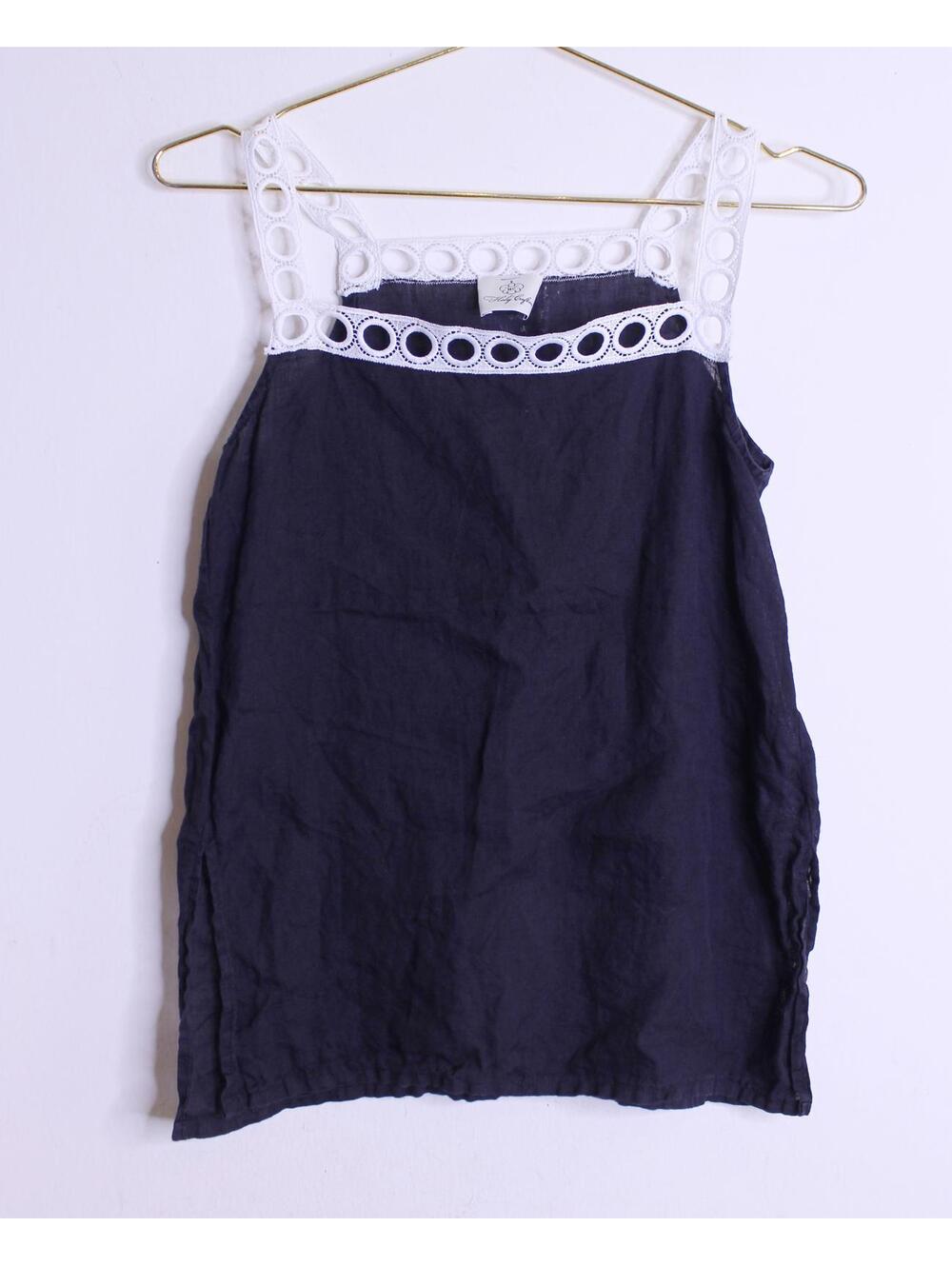 Holy Caftan Black Linen White Lace Tank - 38